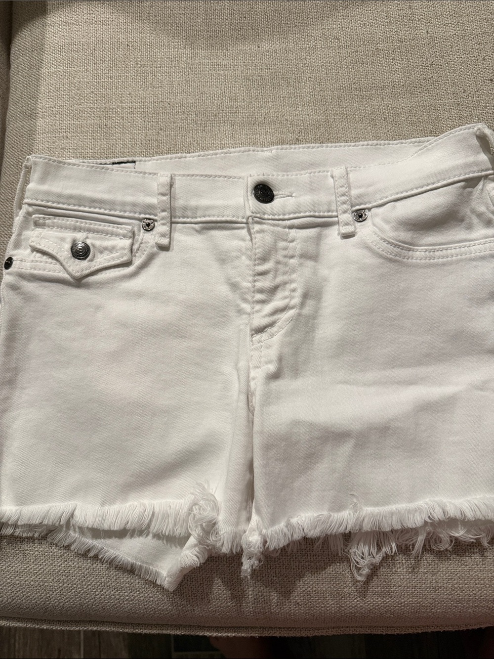 True Religion White Frayed Hem Denim Shorts